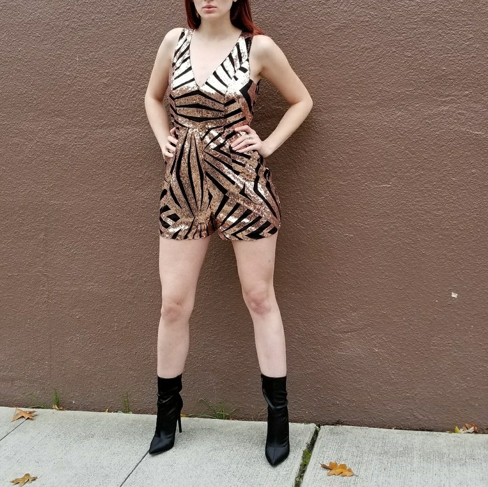 Black and Gold Sequin Romper